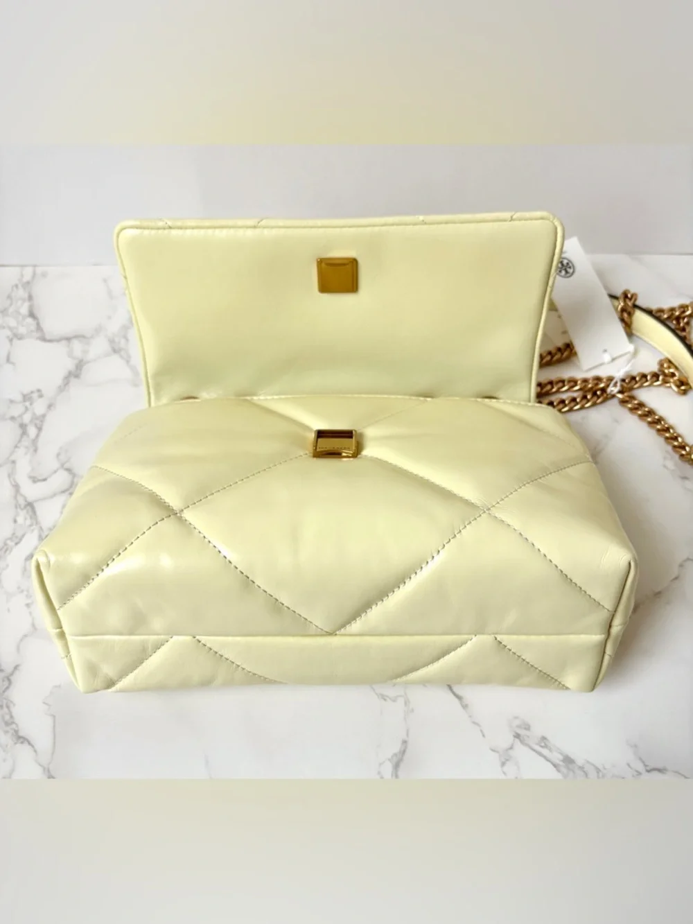 New Tory Burch Kira Small Diamond Quilt Convertible Shoulder Bag Pastel Yellow